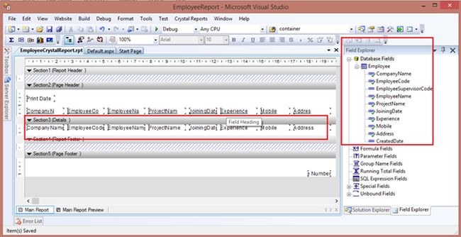 field explorer to report